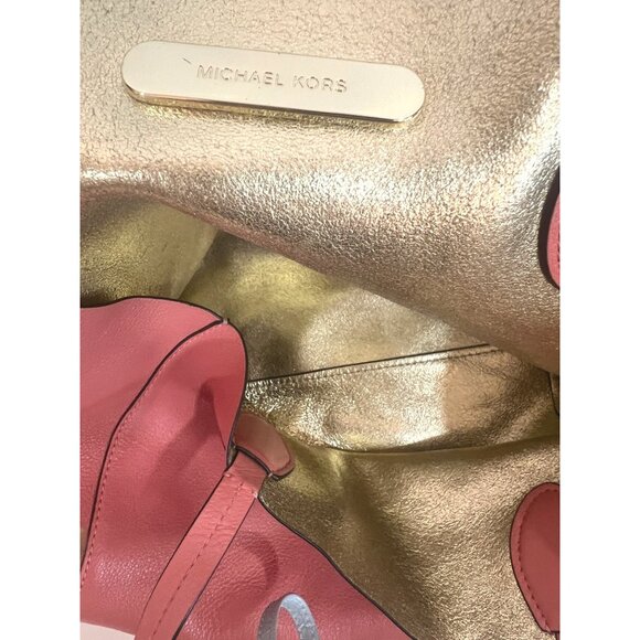 Michael Kors Lg Tote Bag Purse Reversible Cora Gold Detachable Zip Pouch Logo - Picture 6 of 9